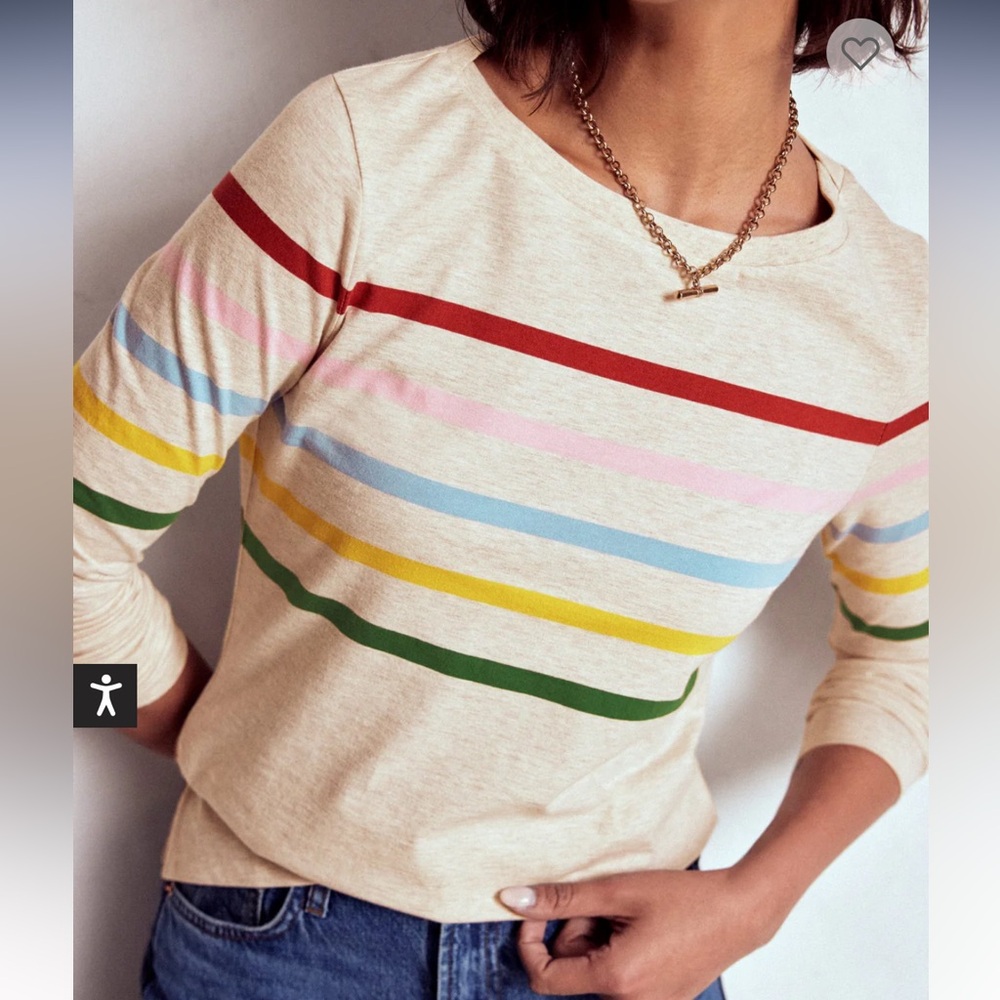 Boden Olivia Long Sleeve Breton  Oatmeal Marl Placed Breton